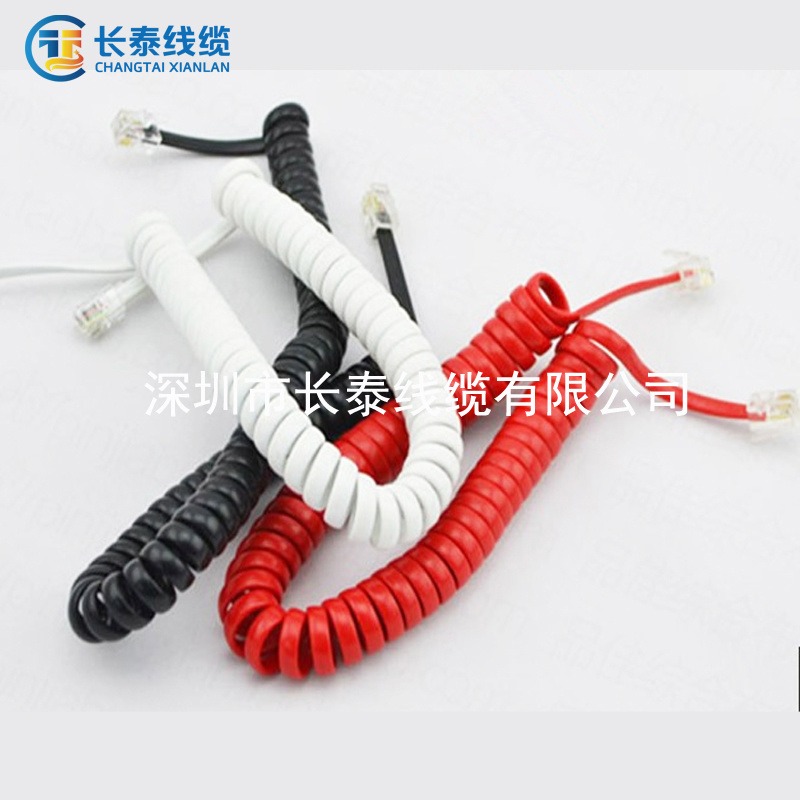 深圳长泰线缆 泰元素线缆 厂家定制 2米电话曲线 28AWG 成品RJ11 4P4C电话听筒伸缩线 电话听筒线图片
