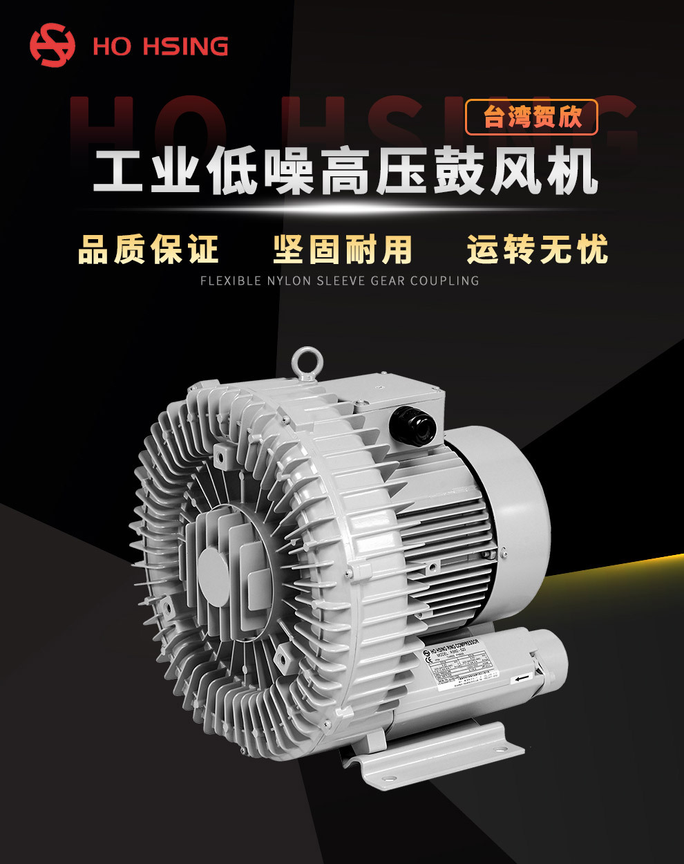 风量大台湾贺欣高压鼓风机 RB40-520 Ho Hsing 机械工业通用鼓风机 轻量化低噪音示例图1