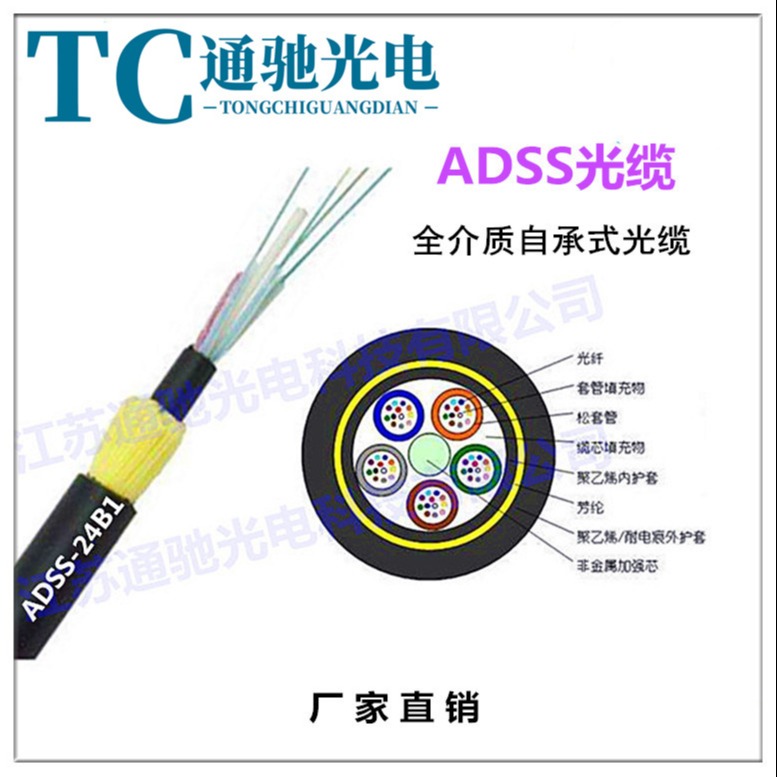 ADSS光缆24芯单模电力架空非金属4芯12芯48芯50m至500m室外架空光缆