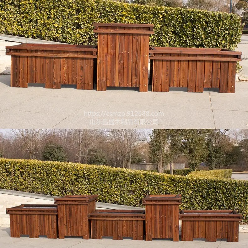昌盛 防腐木花箱 碳化木长方形花盆 园林工程花箱 实用美观   G25 碳化色图片