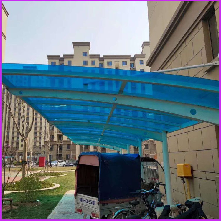 张北县 康保县阳光板车棚 蓝色双层PC阳光板多种型号可定制