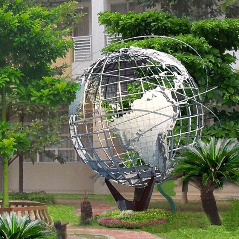 天启不锈钢雕塑 地球仪雕塑 镂空镜面雕塑 球形雕塑 校园摆件 巨型公园景观雕塑
