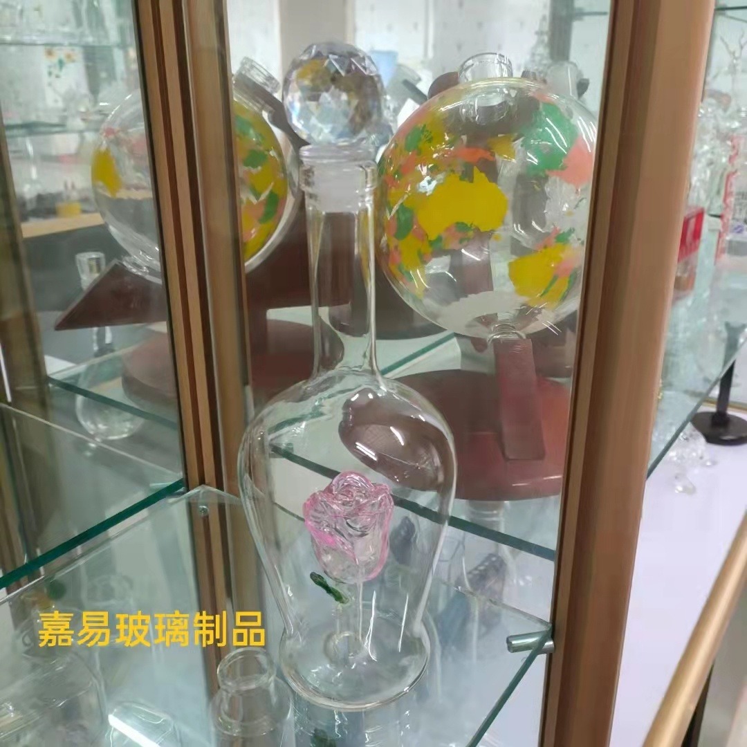 河间华企生产内置玫瑰花酒瓶高硼硅玻璃艺术酒瓶手工艺泡酒瓶750ml