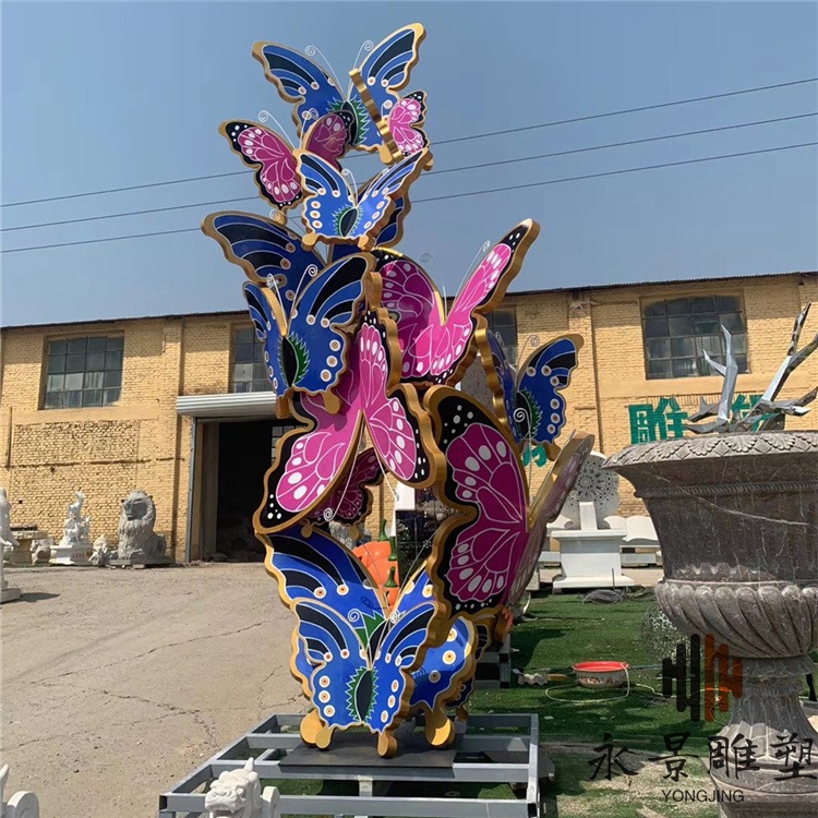蝴蝶不锈钢雕塑厂家 发光蝴蝶动物公园绿地景观摆件 永景图片