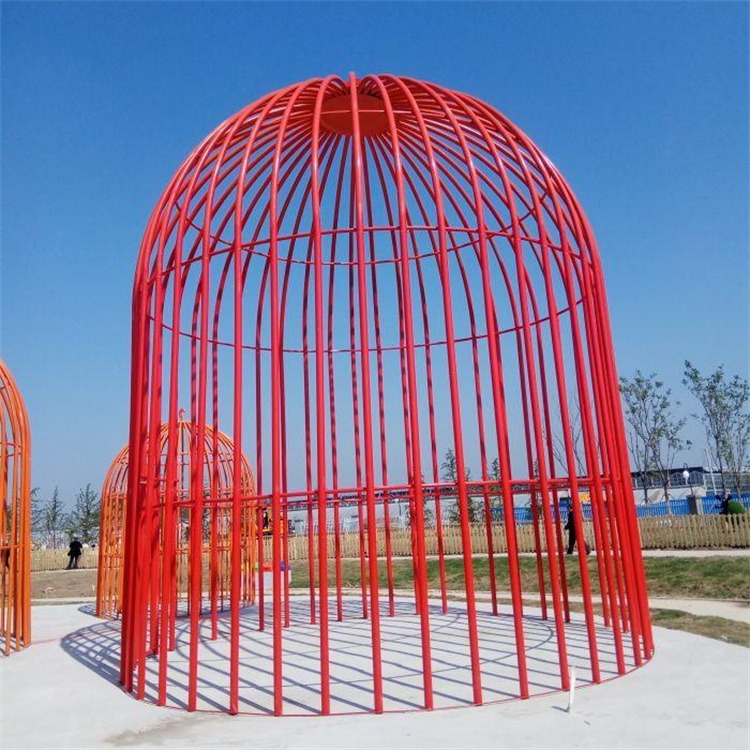 大型不锈钢鸟笼雕塑，铁艺鸟笼造型雕塑定制厂家