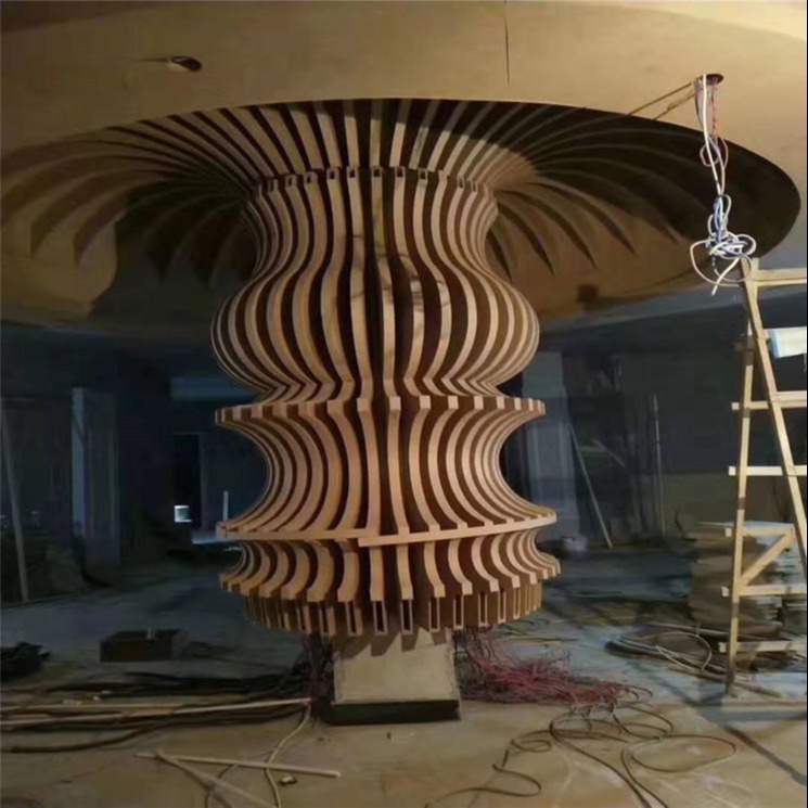 中腾生产木纹色铝树造型弧形铝方通 波浪S型拉弯铝方管按图定制