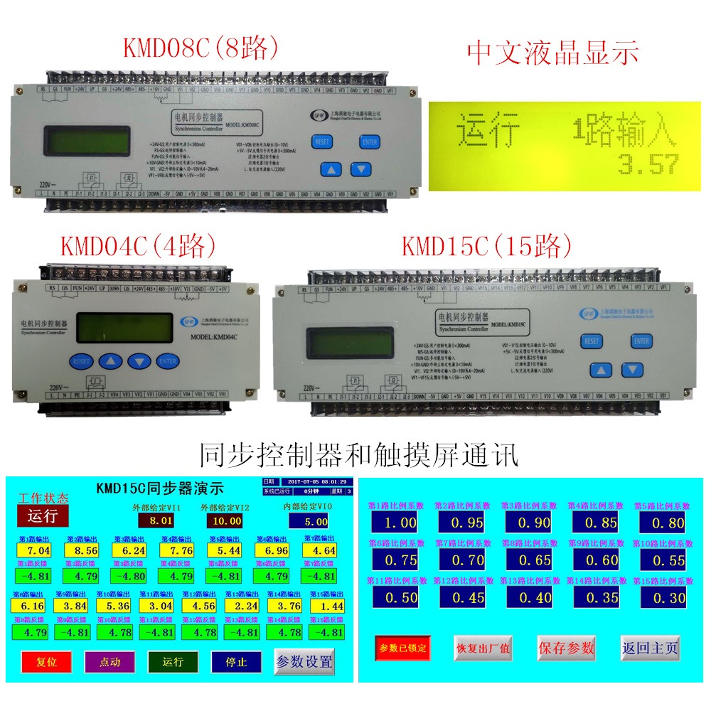 滇驰KMD04C/KMD08C/KMD15C同步控制器新一代中文液晶485通讯
