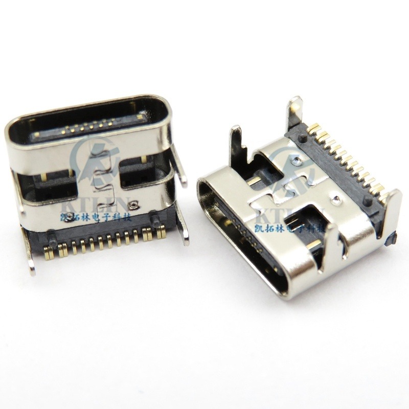 USB TYPE C 16pin母座 板上 90度 二脚直插 L=7.6mm type-c 16p插座