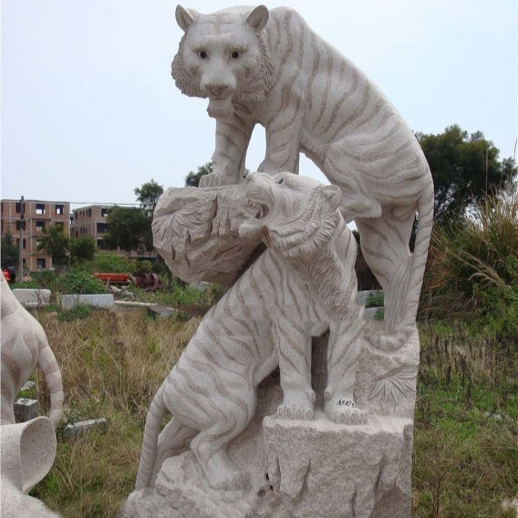 母子老虎石雕 公园动物石雕