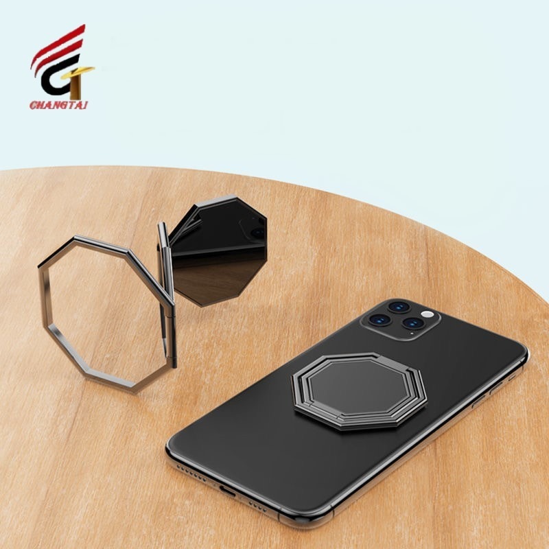 旋转金属手机指环支架 桌面便捷粘贴式可伸缩双环折叠手机支架 昌泰工艺
