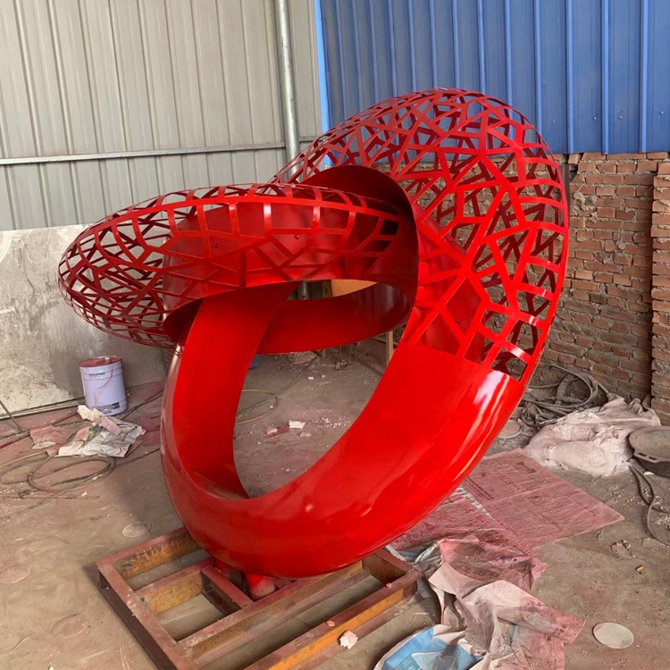 不锈钢创意雕塑 不锈钢创意红色圆圈雕塑 佰盛