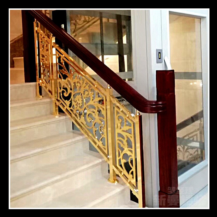 黄铜雕刻线条楼梯 娄底铜镂空扶手新曼金属扶梯