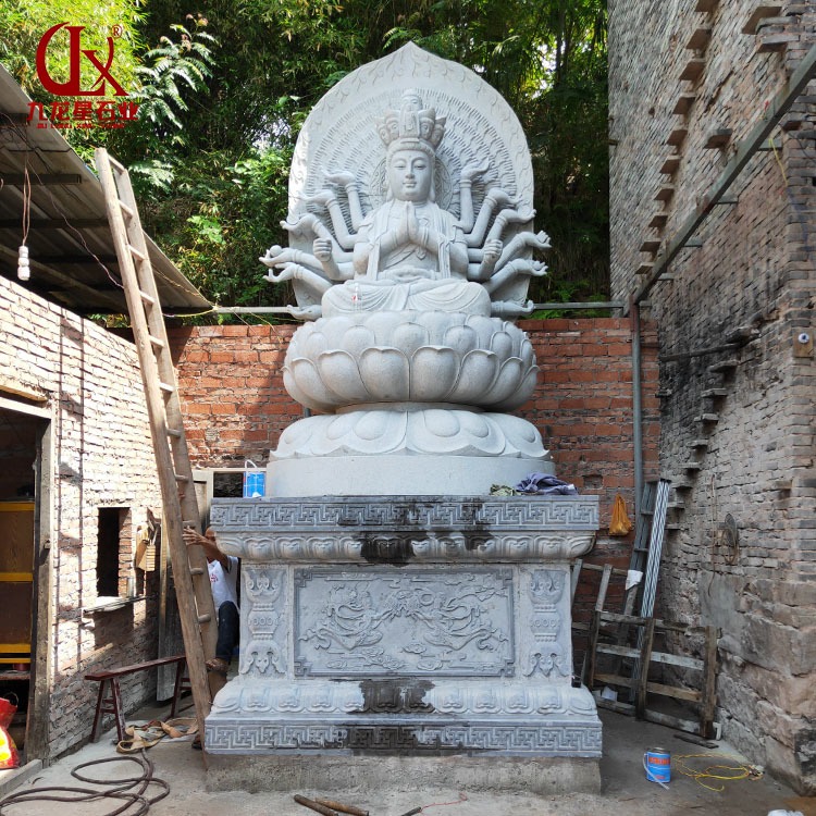 出售石雕千手观音雕像 芝麻白寺庙佛像  高3.6米