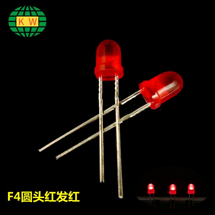 科维晶鑫工厂供应4mm红发红灯珠有边短脚F4圆头红色耐高温电源指示灯