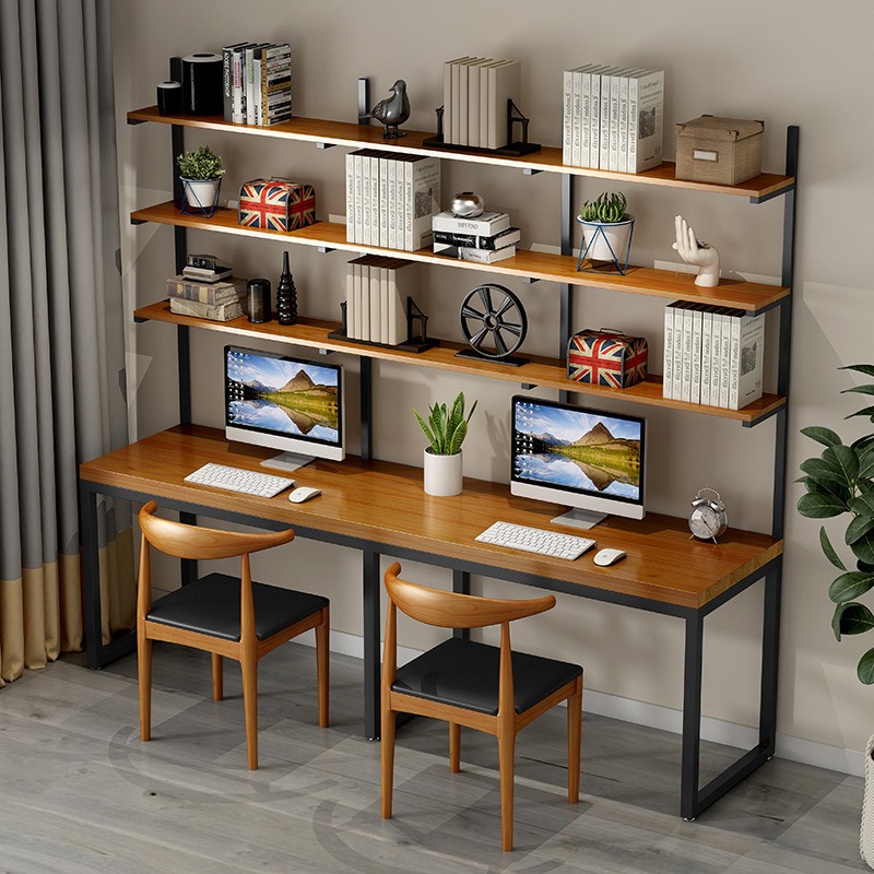 现代简约实木书桌书架组合 跃上家用卧室学生学习桌 工作室双人电脑桌（可单个产品）图片