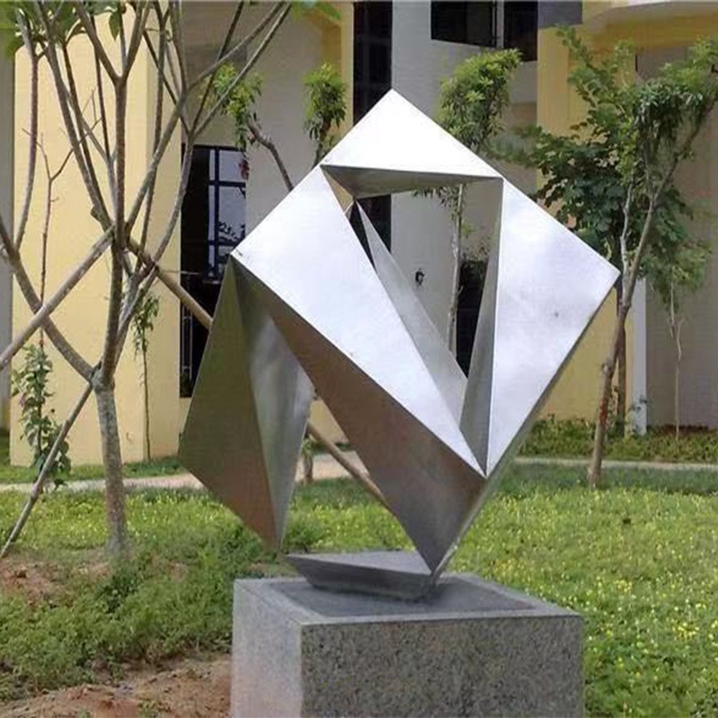 不锈钢雕塑 几何正方形雕塑 抽象镂空雕塑 正方体摆件 户外广场落地摆件