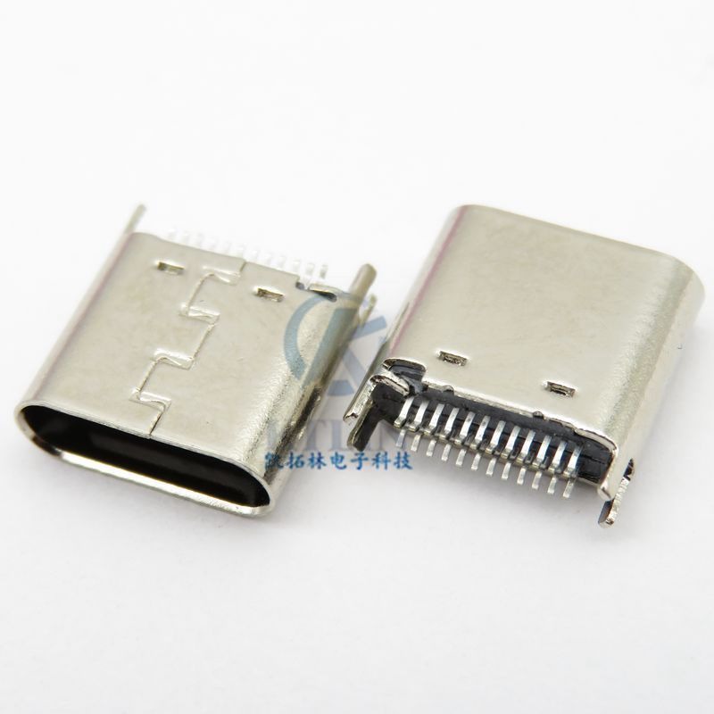 24p USB typec公座 夹板0.8mm L=5.8/7.35/8.3 直边 鱼叉脚 24pin 连接器