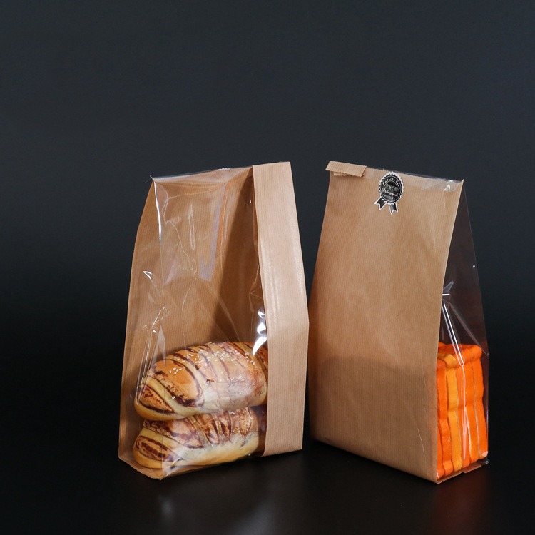 条纹牛皮纸袋防油开窗扎口面包袋 吐司蛋糕袋 烘焙包装袋