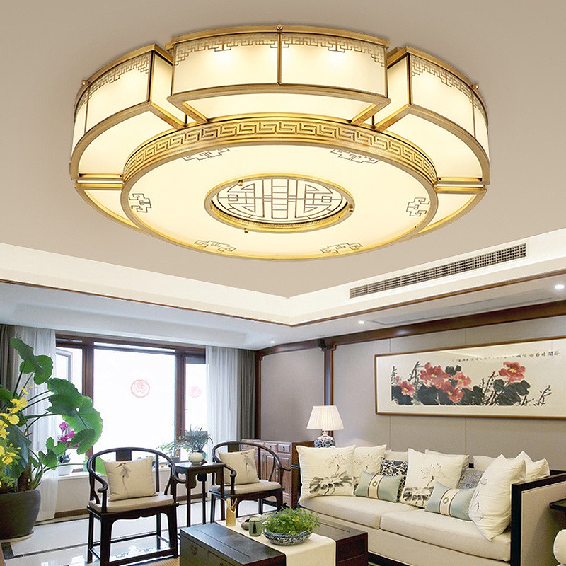 新中式客厅全铜吸顶灯圆形大气古典别墅大厅灯具定制酒店包房灯饰图片