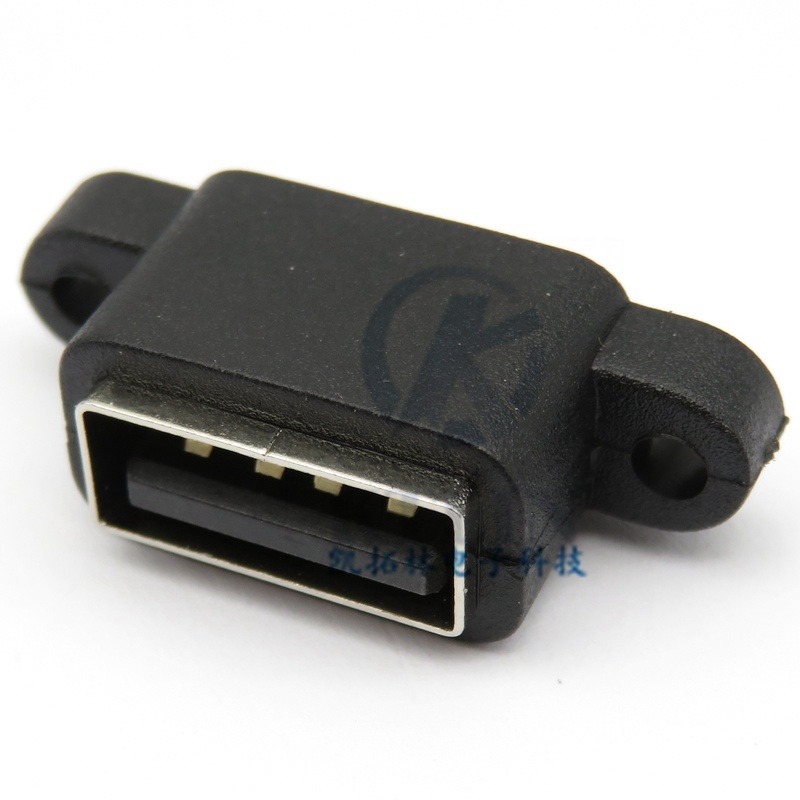 AF 4p防水母座 双耳带螺丝孔洞 直插 L=10.0mm USB 2.0 4pin母座连接器