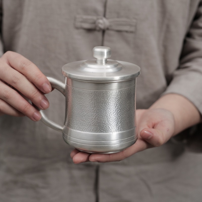 大容量带手柄S999纯银茶杯茶缸 手工足银泡茶杯子马克杯定制图片