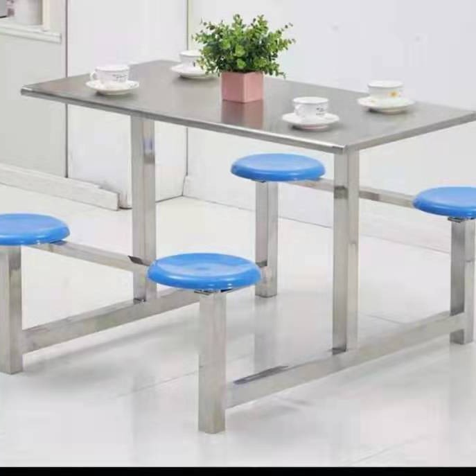 四人餐桌 餐厅餐桌 八人餐桌 不锈钢连体餐桌椅