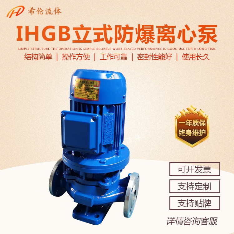 冶金行业使用单极化工泵 上海希伦厂家 IHGB100-315IB 不锈钢材质 配置国标防爆电机