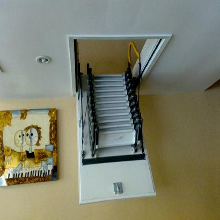 阁楼伸缩楼梯碳钢 室内半自动吊顶隐形碳钢伸缩楼梯 碳钢材质梯子定制 Mitsubishi/三菱图片