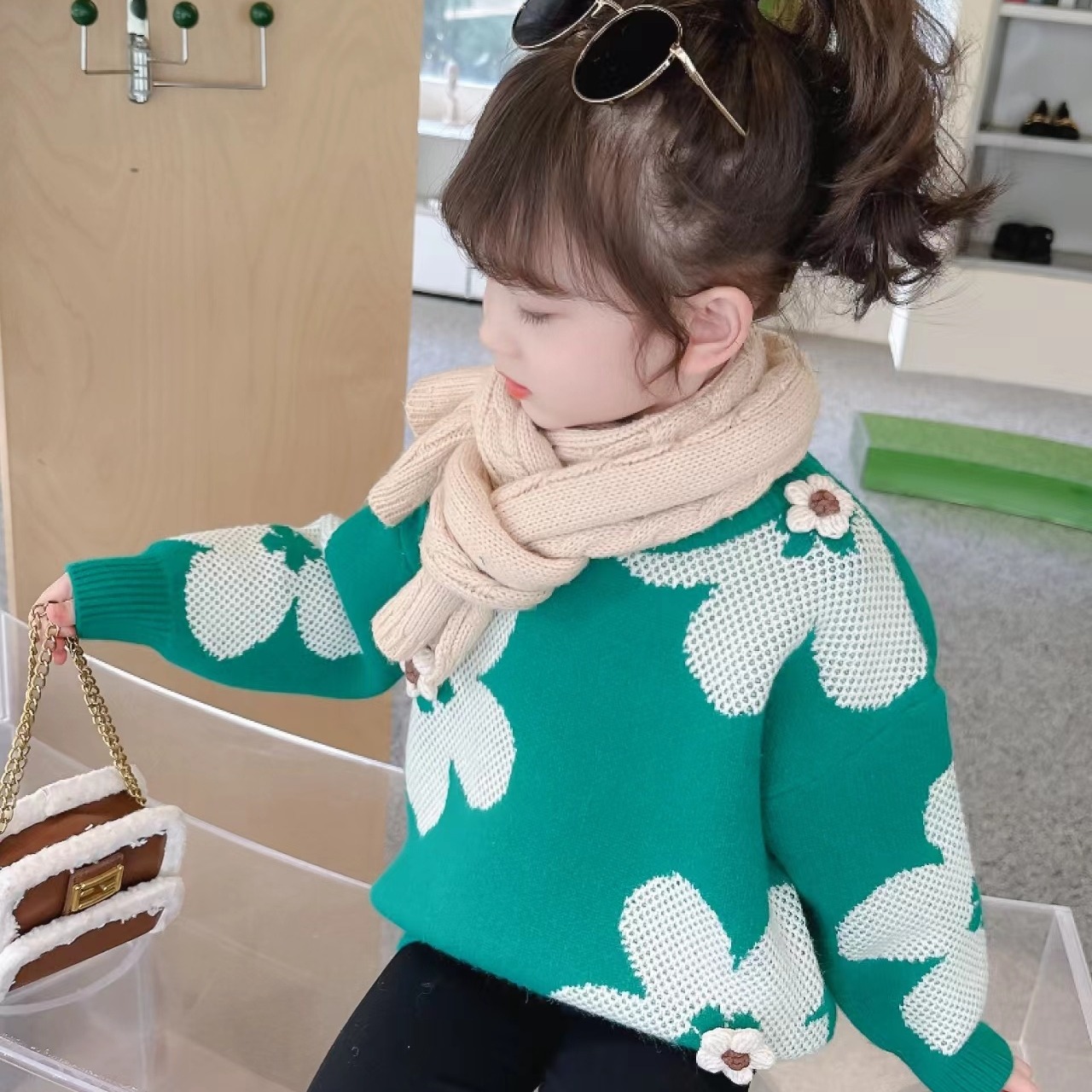 便宜时尚童装毛衣 半高领冬季厚款韩版中小童洋气针织上衣批发