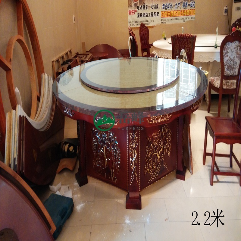 16人餐厅圆餐桌家具尺寸价格6800	   实木电动有卖圆桌	电热桌餐椅材质