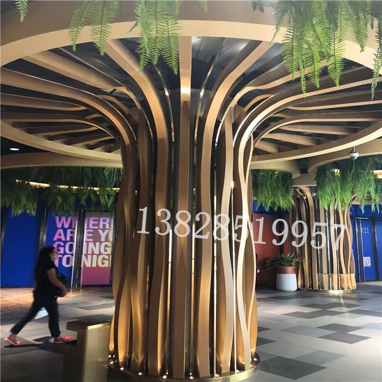 造型包柱铝单板圆柱弧形艺术冲孔木纹氟碳铝合金商场室地铁商场酒店包柱