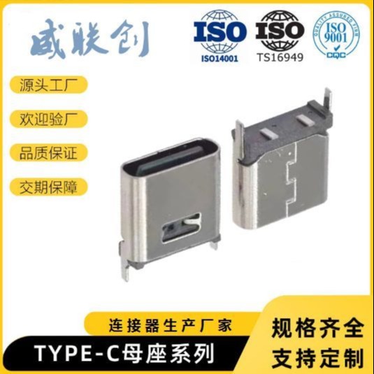 Type-C接口立贴6.8高2P快充USB母座 固定脚插板图片