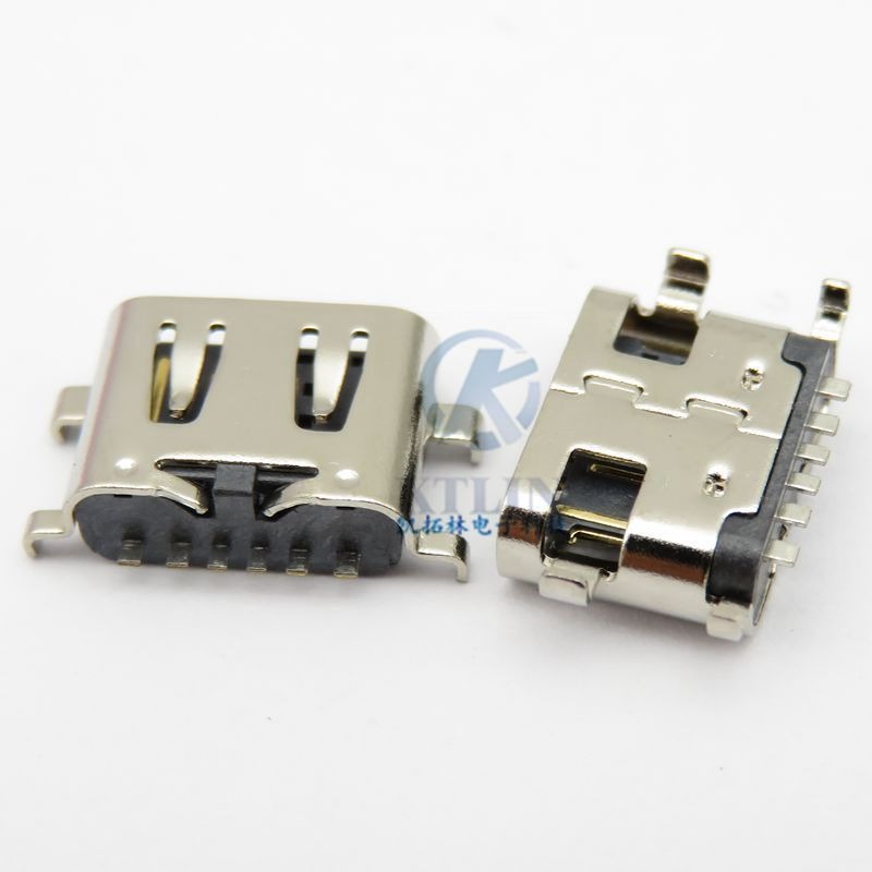 Type-C 6p母座 卧式 沉板2.1 四脚直插 直边 3.1 USB 6pin连接器