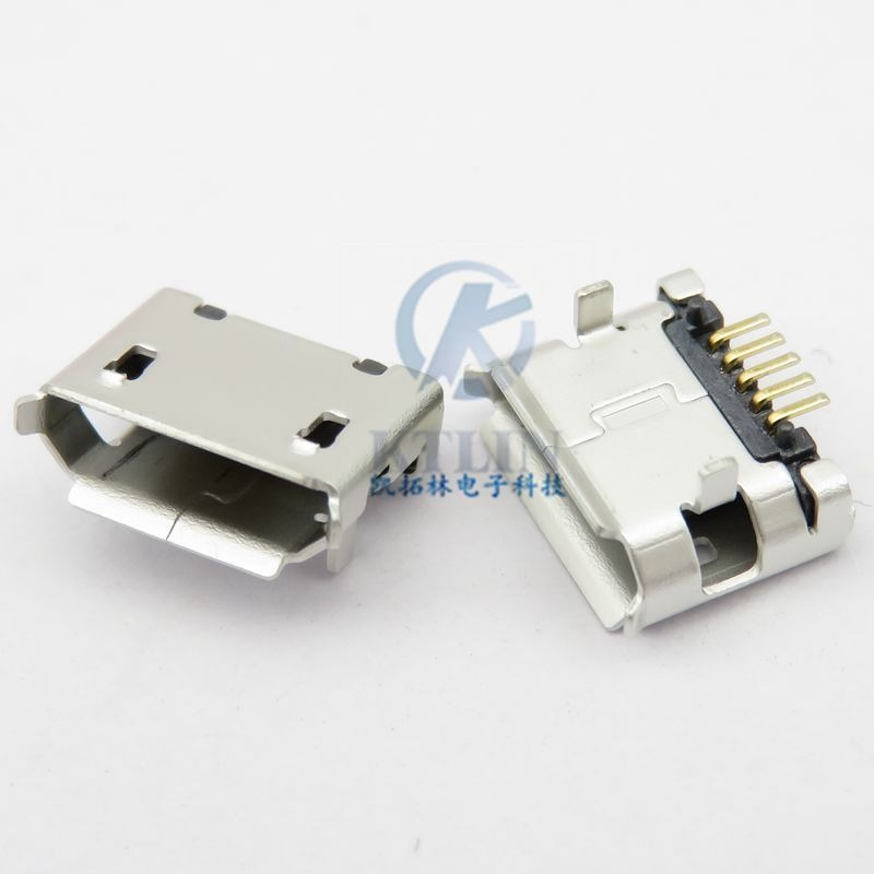 迈克 micro 5p USB母座 卧式 二脚直插 带焊点 脚间距5.65/5.9mm 卷边