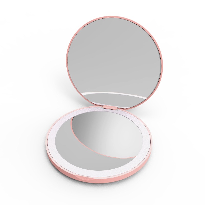 GOGIE便携式化妆镜TD-036款圆形内置锂电池美妆镜led补光化妆镜带2倍放大功能供应深圳进口ABS材料厂家直销批发