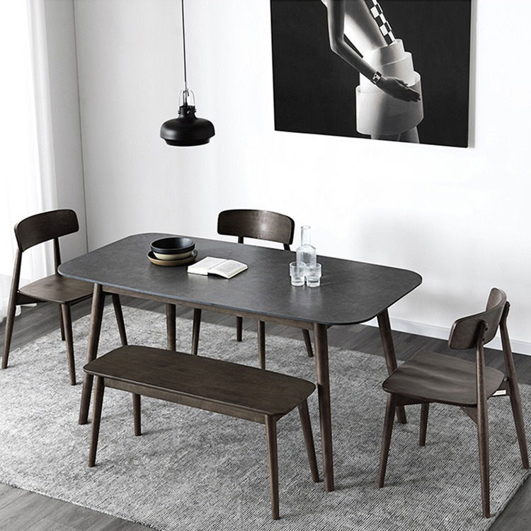 东莞迪佳轻奢岩板实木餐桌椅组合家用饭桌小户型现代简约北欧长方桌