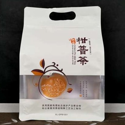 柑普茶八边封包装袋 自立自封拉链包装 透明磨砂开窗手提袋 艾尼尔厂家批发图片