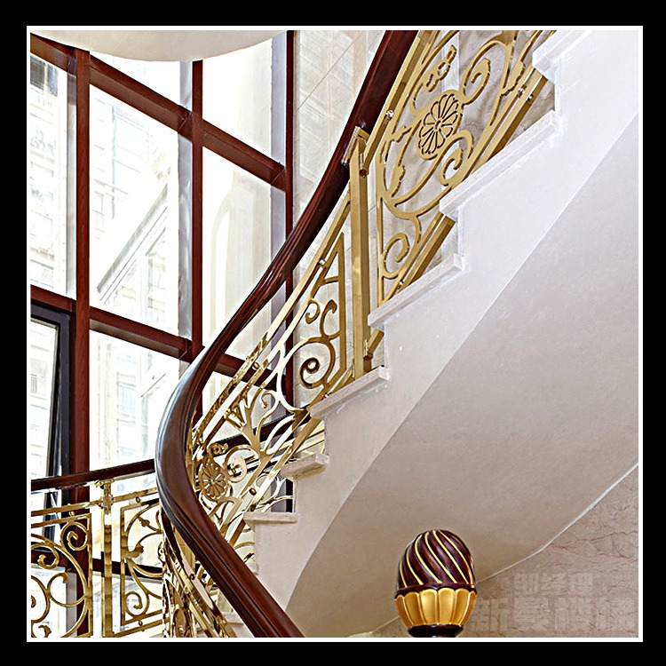 拉丝面铜板护栏 铜艺楼梯玫瑰金铜扶手现代简约图片