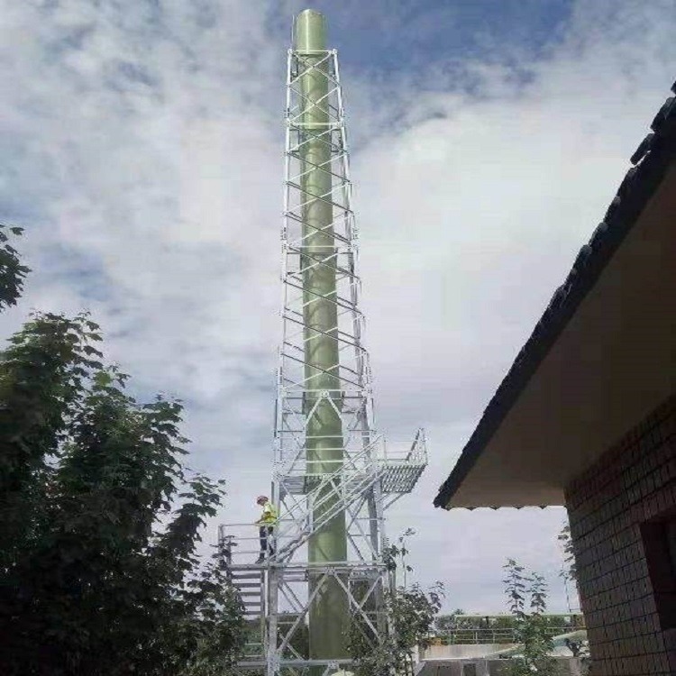 泰翔设计生产5米-120米烟囱保护架厂家 废气处理烟囱塔架 维护玻璃钢烟筒塔  质保50年