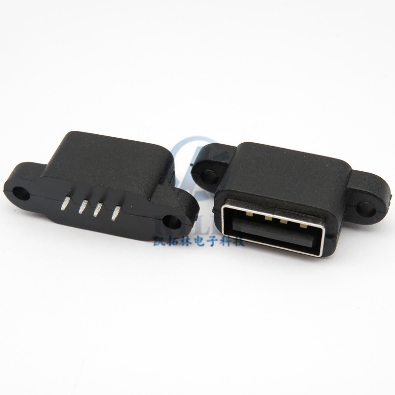 90度 USB 2.0 4p母座 沉板3.0 反向 双耳带螺丝孔洞 4pin USB 大电流 母座