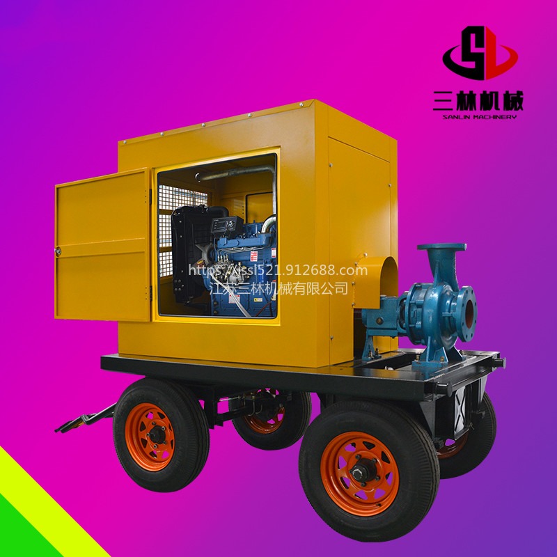 6寸户外型移动自吸泵车 300立方柴油水泵机组 防雨牵引式柴油机水泵