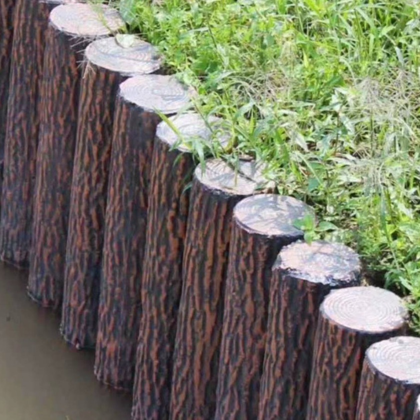 唐盛混凝土仿木桩 河道护坡防护栏杆 仿树皮木桩