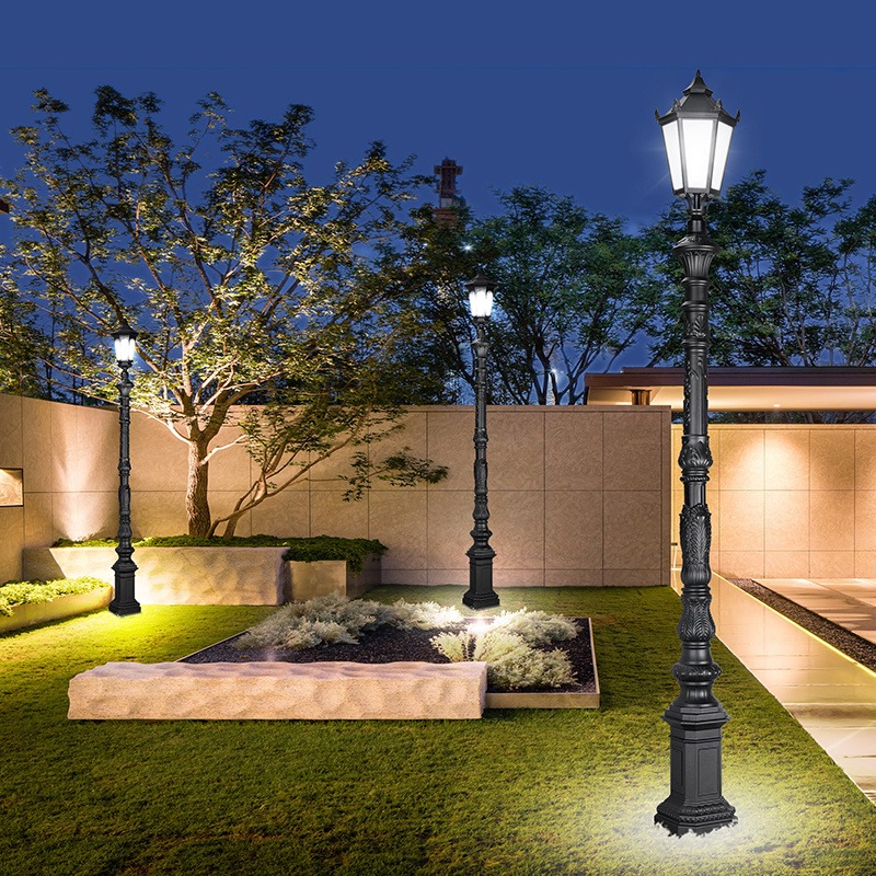 新款欧式户外防水庭院灯复古景观灯花园别墅led路灯3米双头小区高杆灯