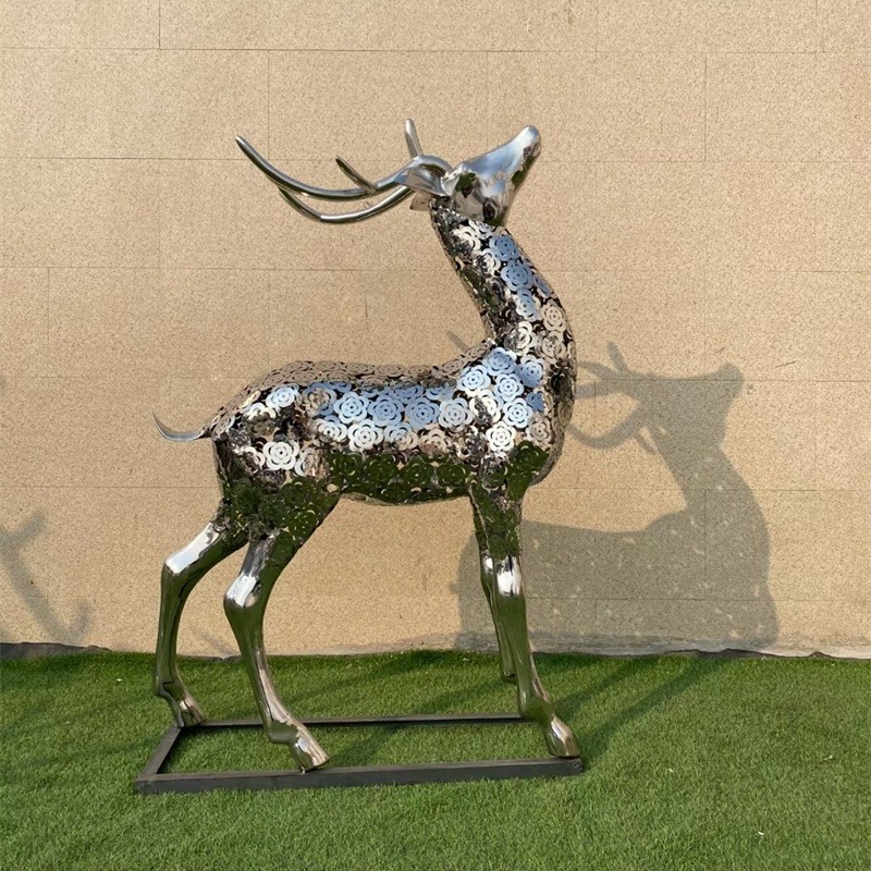 泽业雕塑 不锈钢镂空鹿雕塑 户外草坪铁艺装饰摆件 园林广场景观动物金属摆件