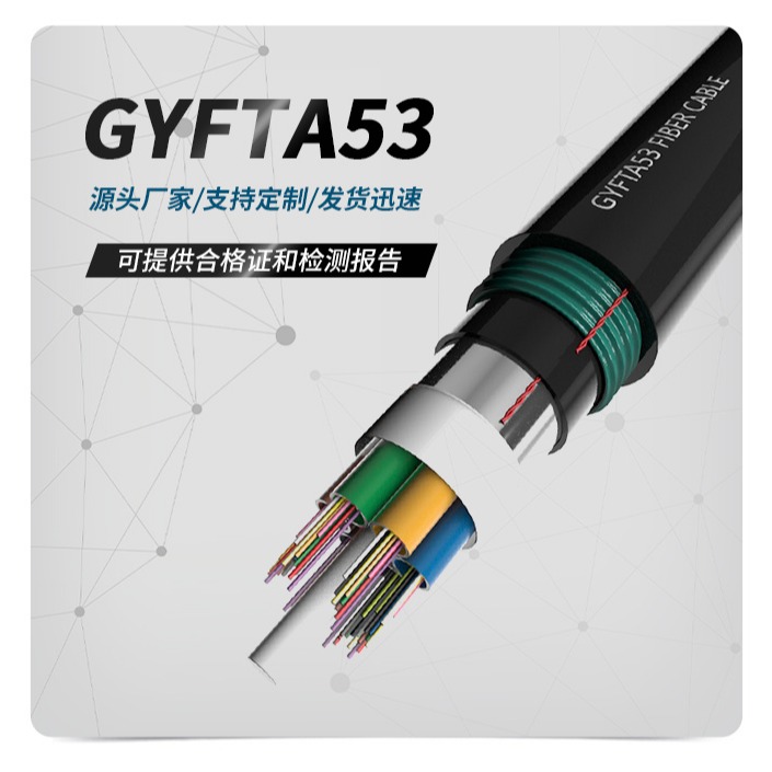 非金属加强芯护套纵包钢带铠装PE套光缆GYFTA53-48B1室外国标光纤地埋光缆图片