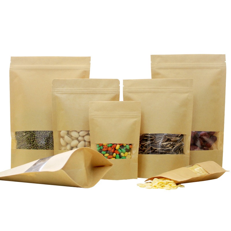 开窗牛皮纸袋坚果包装袋牛皮纸自立自封袋干果类密封袋食品袋图片