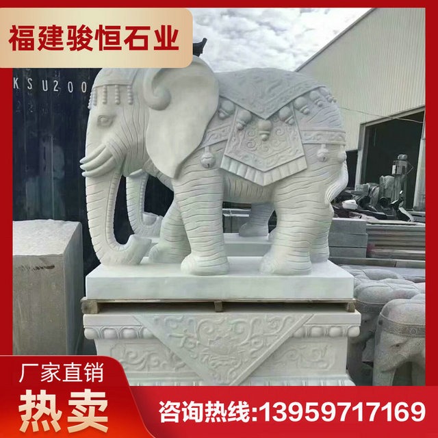 酒店大象雕塑 青石吉象雕刻 大象头部正面图片