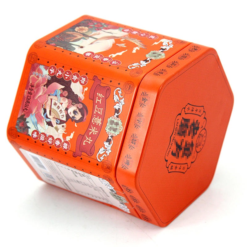 广东食品铁盒包装厂家 六角形黑芝麻丸铁罐包装盒 金属礼盒 红豆薏米丸马口铁罐生产厂家图片