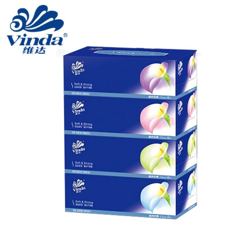 维达V2055蓝色经典100抽三层盒抽纸（4盒装）
