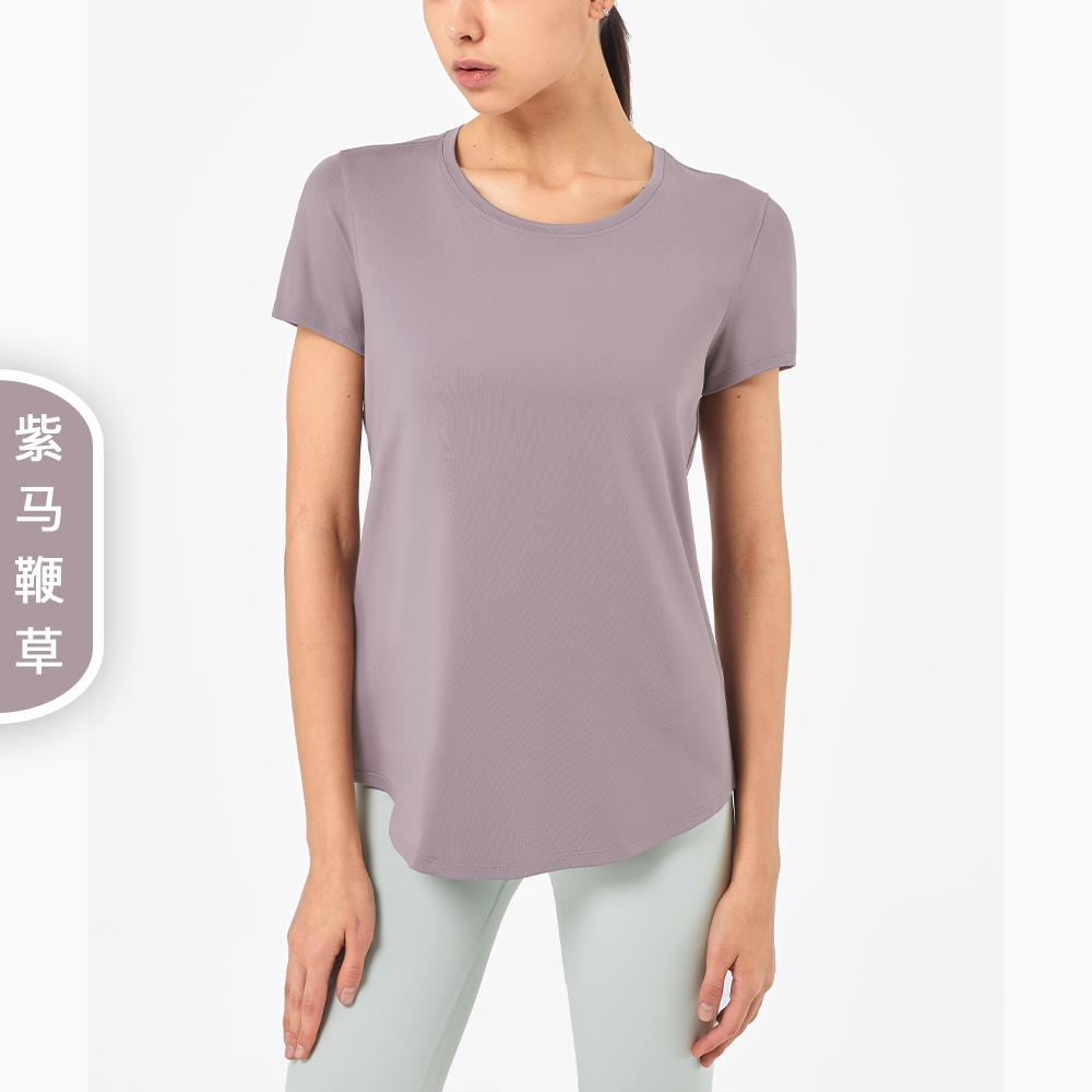 健身服厂家2021新款欧美lulu短袖T恤女 字母印花跑步上衣运动透气健身瑜伽服 TX1248